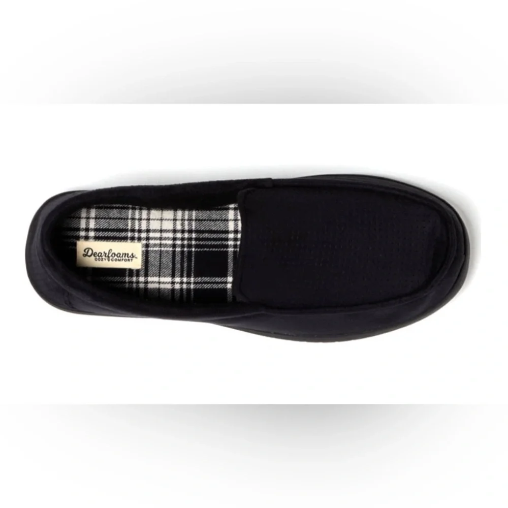 DEARFOAMS Mens Microsuede Moccasin Slippers Size Small 7-8 Black Washable New